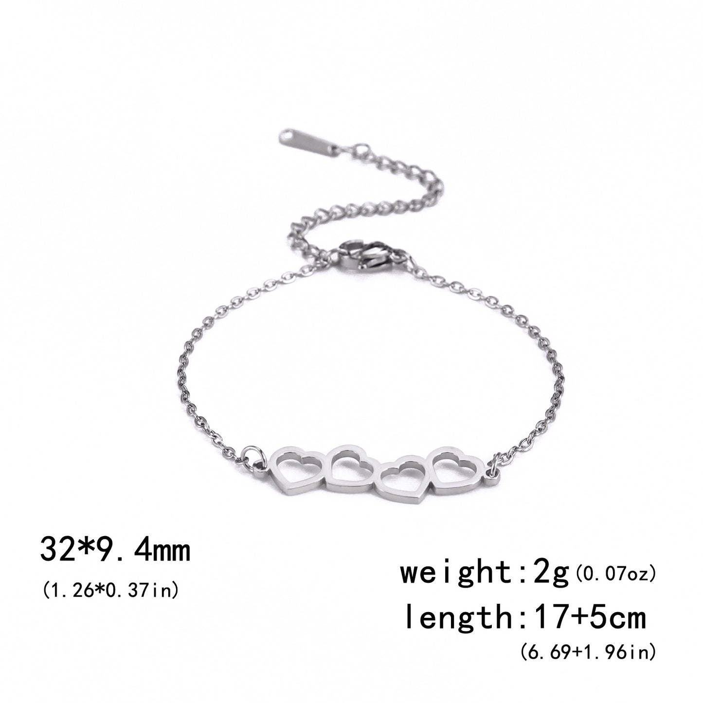 Hollow Heart Pendant Stainless Steel Bracelet