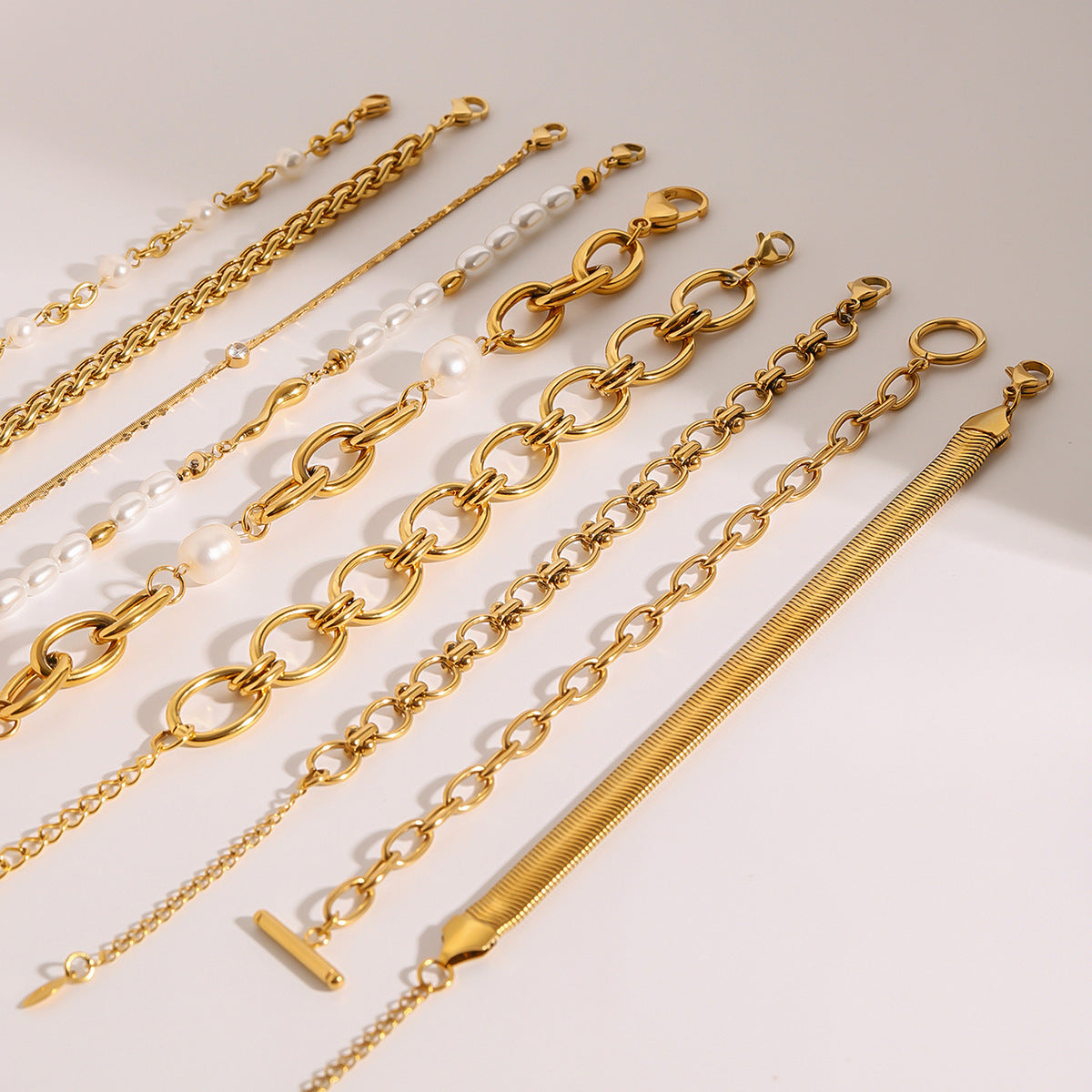 Women's Stainless Steel Gold Pearl Bracelet
