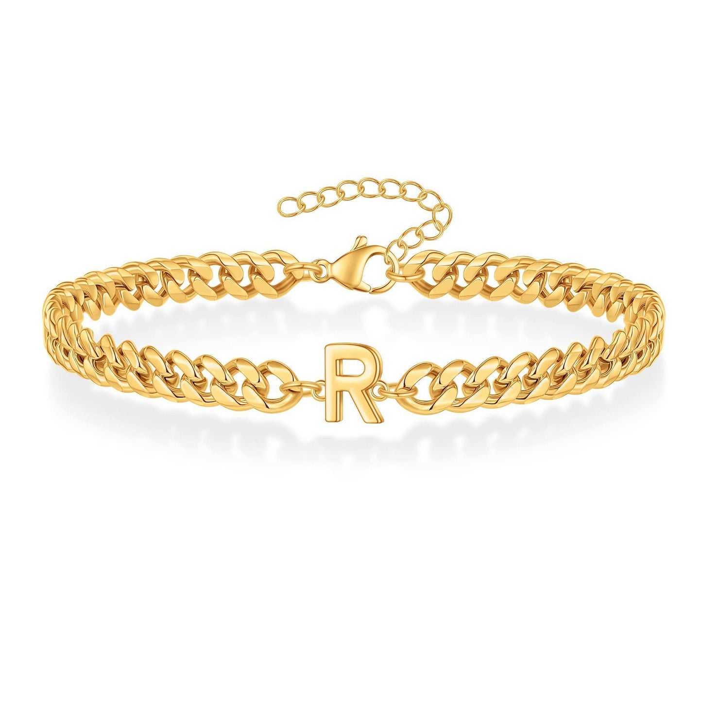 Bracelet cubain Magic Chain 26 initiales pour homme en acier inoxydable résistant à la lumière