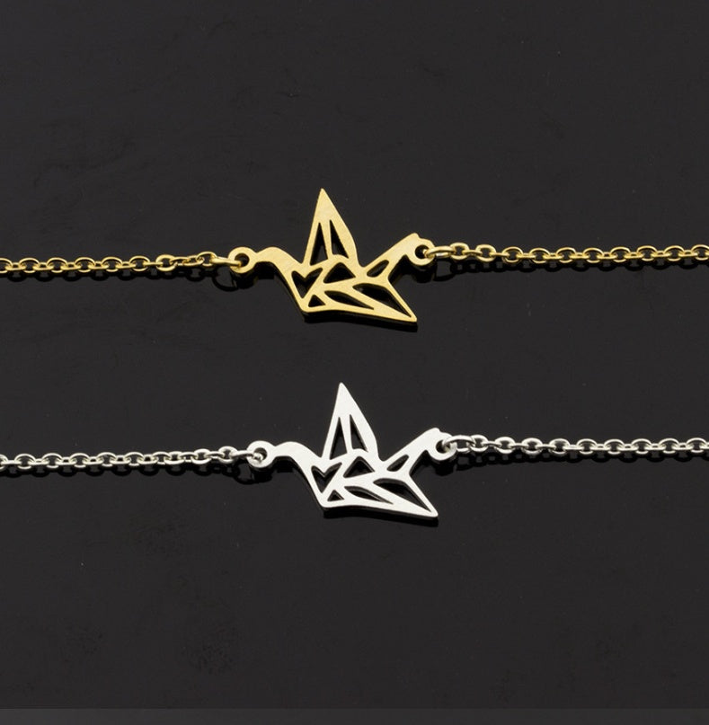 Hollow paper crane bracelet animal stainless steel bracelet