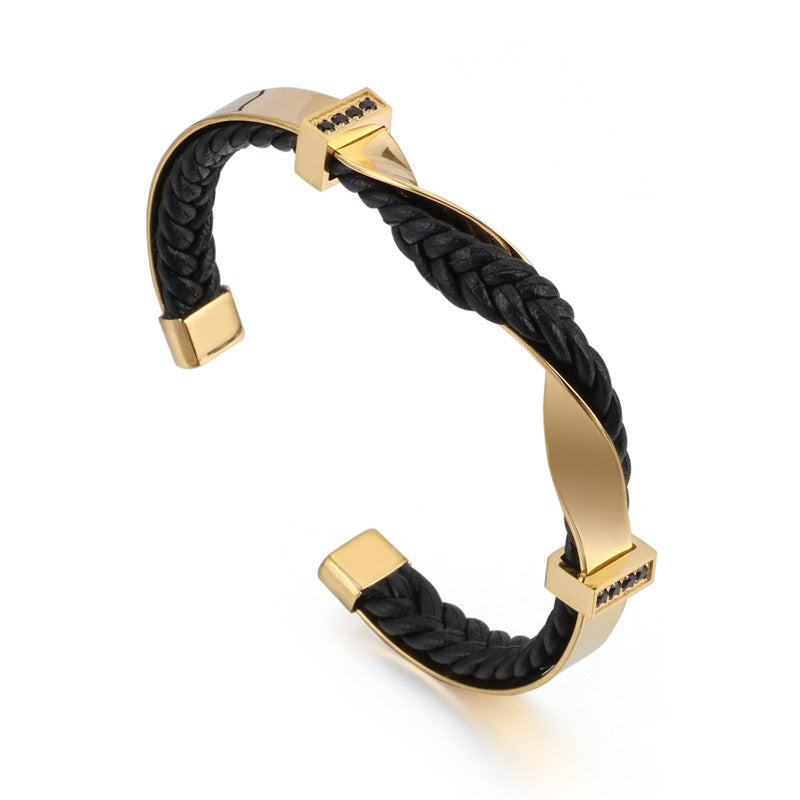 Stainless steel leather bracelet
