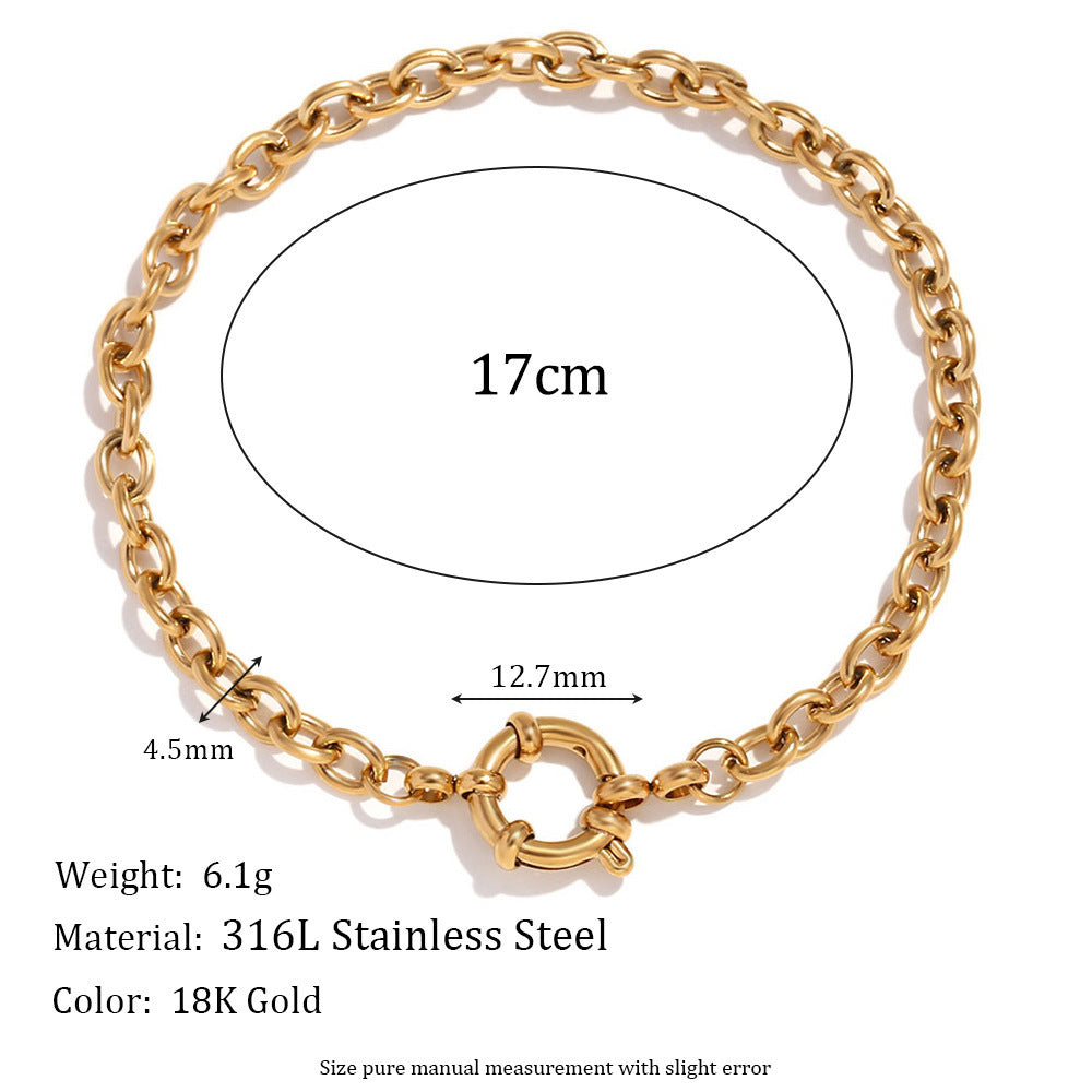 Bracelet à clip avec boucle en acier inoxydable plaqué or 18 carats, chaîne simple et tendance, style européen et américain
