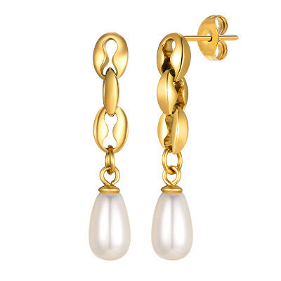 Boucles d'oreilles en or avec chaîne à lèvres en acier inoxydable