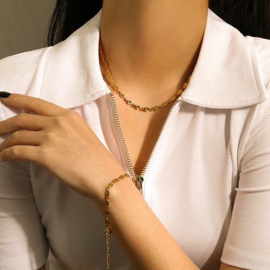 Handmade Flower Chain Bracelet Oval Petal Stainless Steel Bracelet Bracelet Ornament