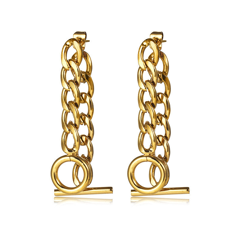 Boucles d'oreilles à chaîne en acier inoxydable avec boucle OT, simples et plaquées or
