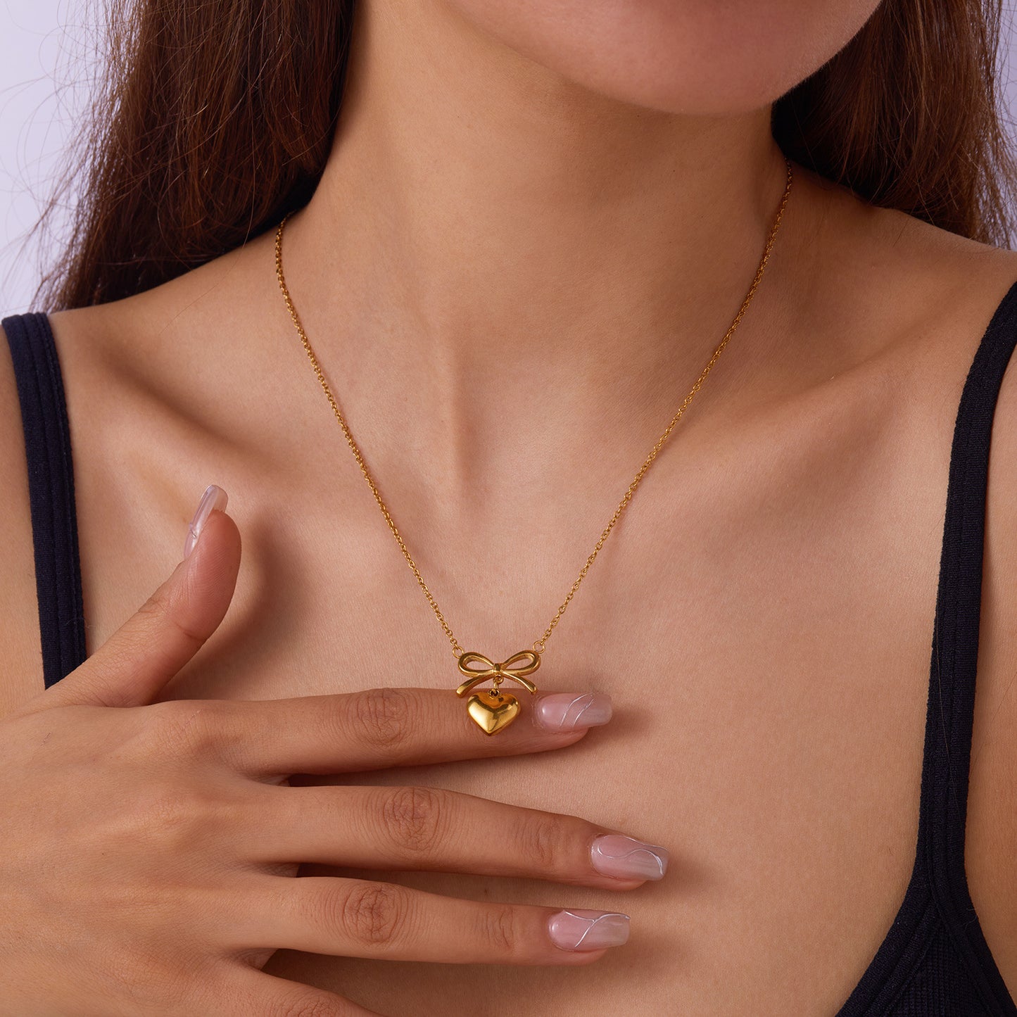 Collier ras du cou en acier inoxydable pour femme, bijou tendance et étanche, en forme de cœur et de nœud papillon