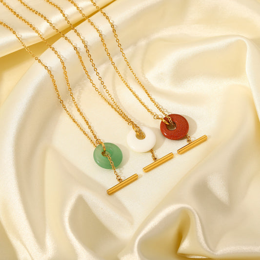 Collier tendance en acier inoxydable et or 18 carats avec pendentif en pierre naturelle et chaîne à billes pour femme