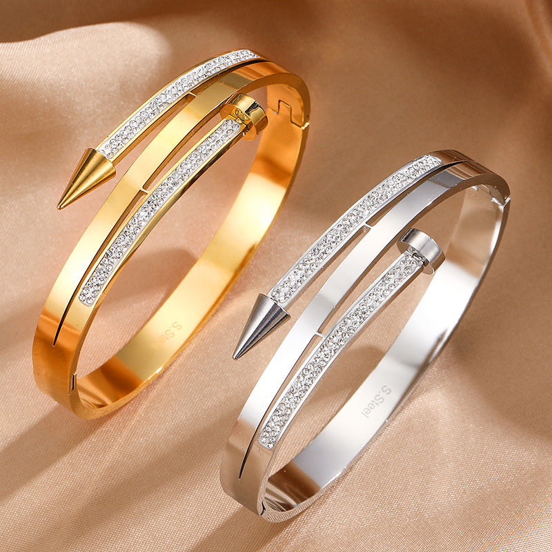 Stainless Steel Nail Rhinestone Bracelet