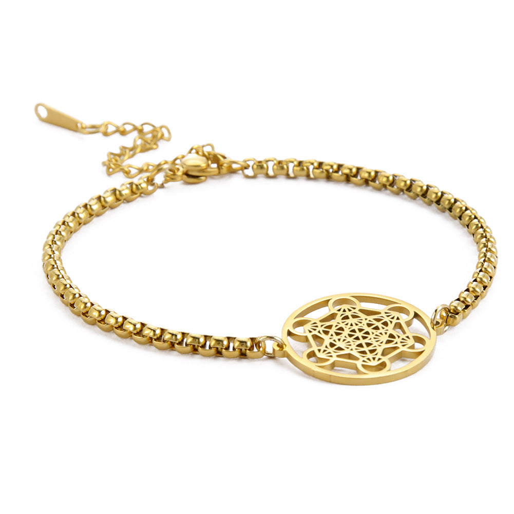 Bracelet avec pendentif en forme de six cercles creux et anneau creux Angel Seal pour homme et femme, chaîne en acier inoxydable