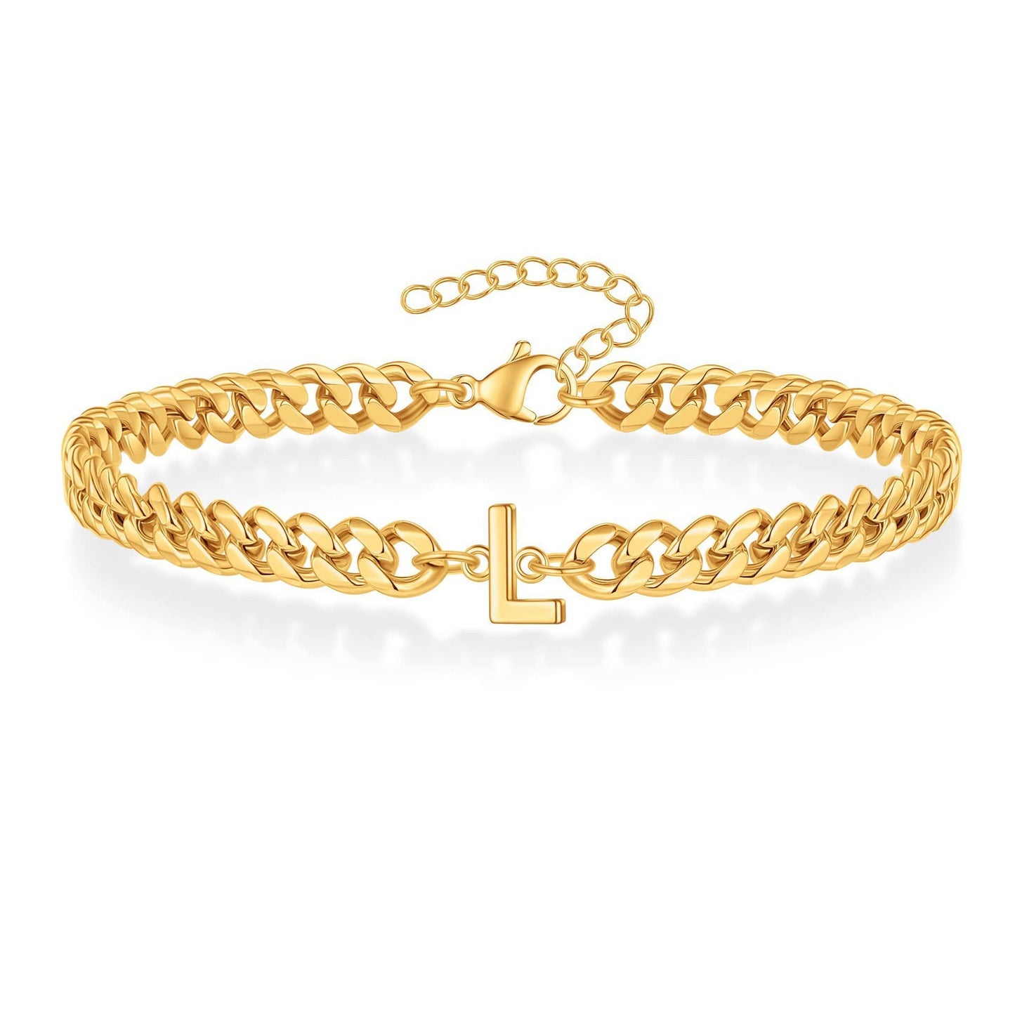 Bracelet cubain Magic Chain 26 initiales pour homme en acier inoxydable résistant à la lumière