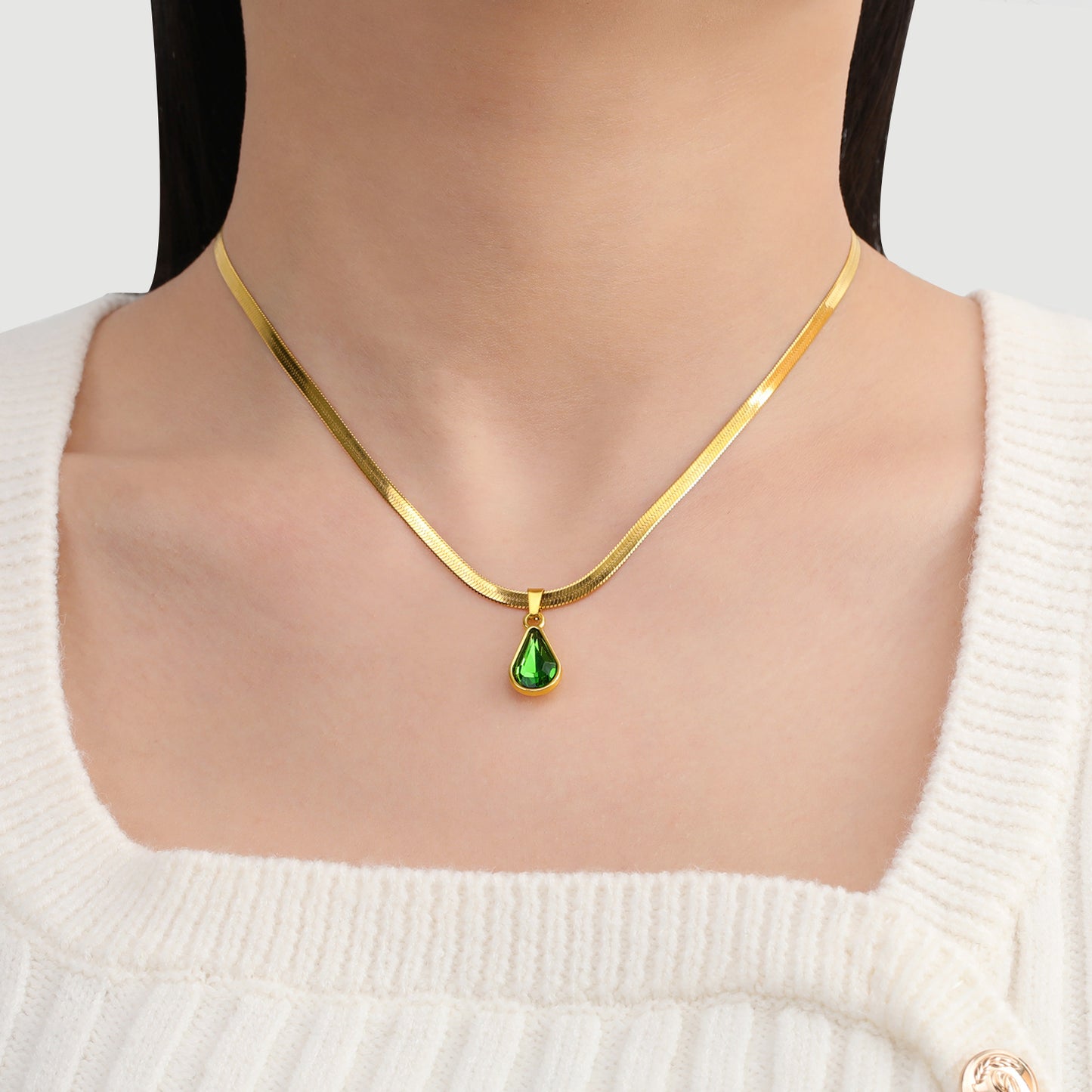Collier pendentif goutte d'eau en cristal coloré pour femme, chaîne serpent en acier inoxydable, collier tendance pour femme