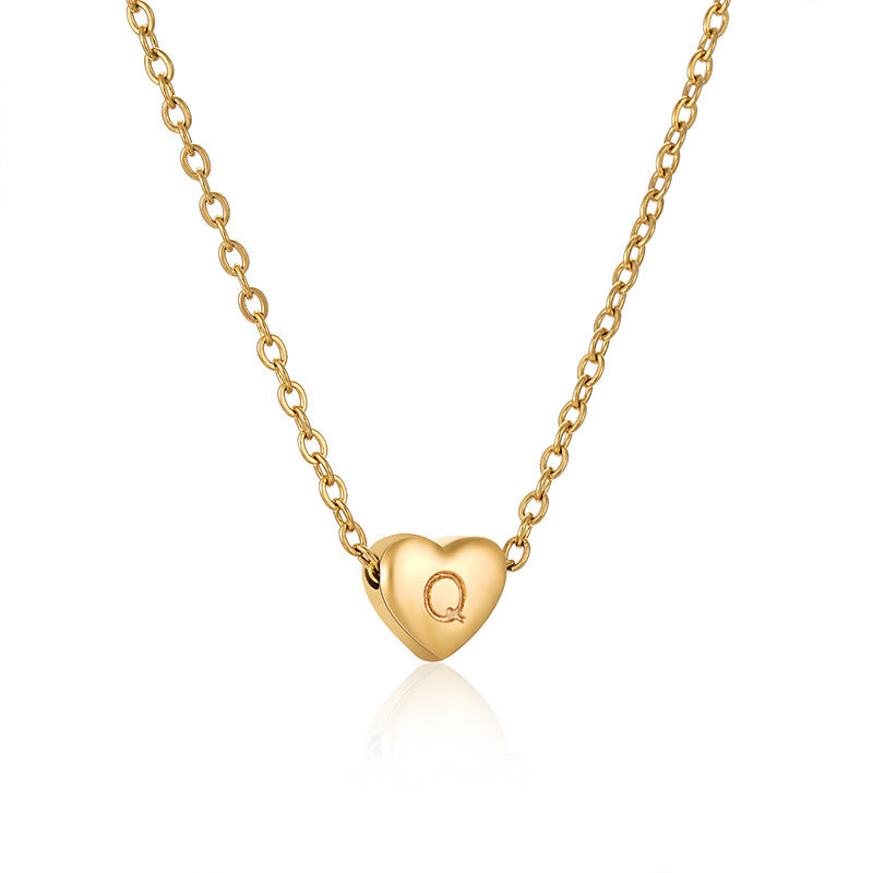Collier avec lettres d'amour Ins Style pour femme, en acier inoxydable, en forme de cœur, chaîne de clavicule tendance