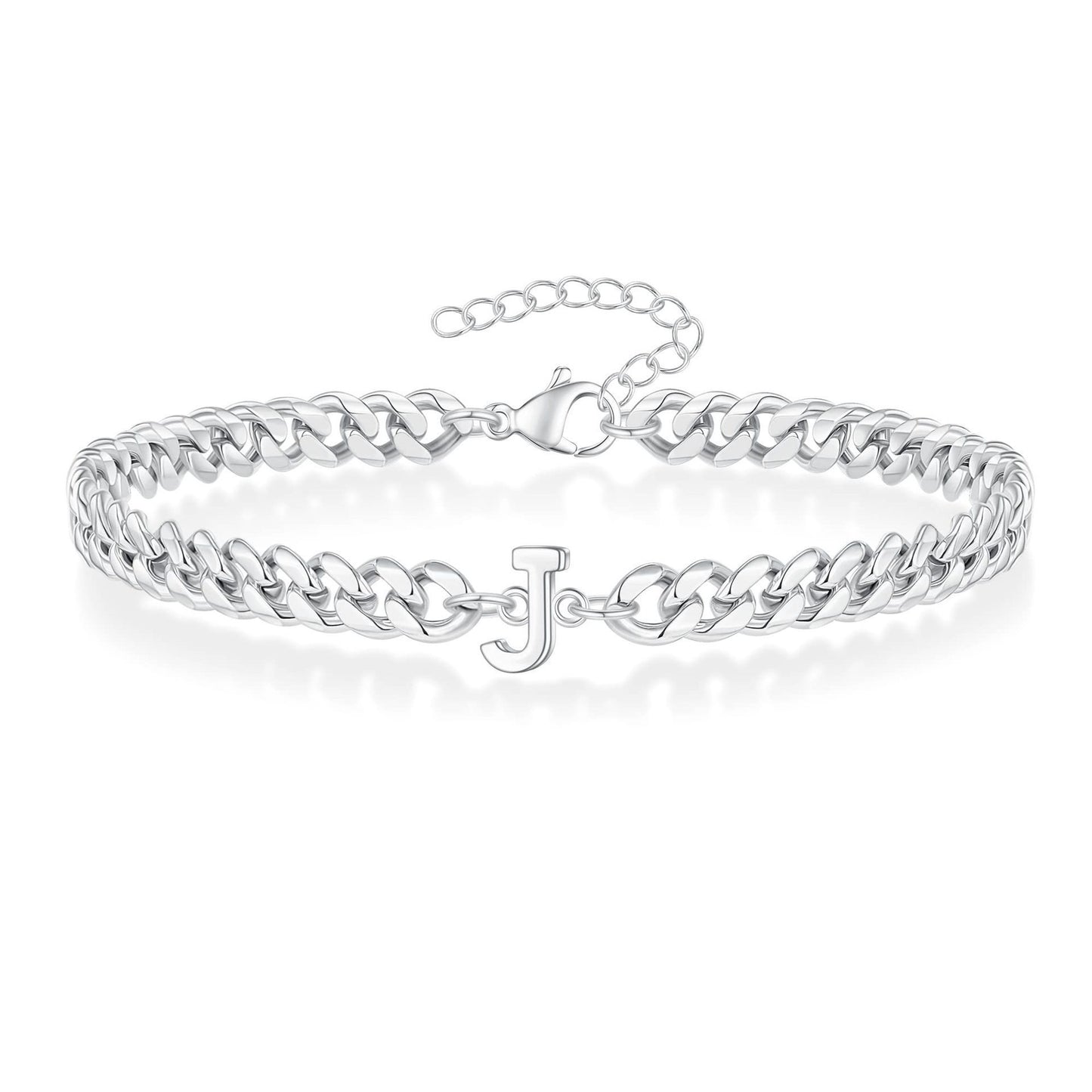 Bracelet cubain Magic Chain 26 initiales pour homme en acier inoxydable résistant à la lumière