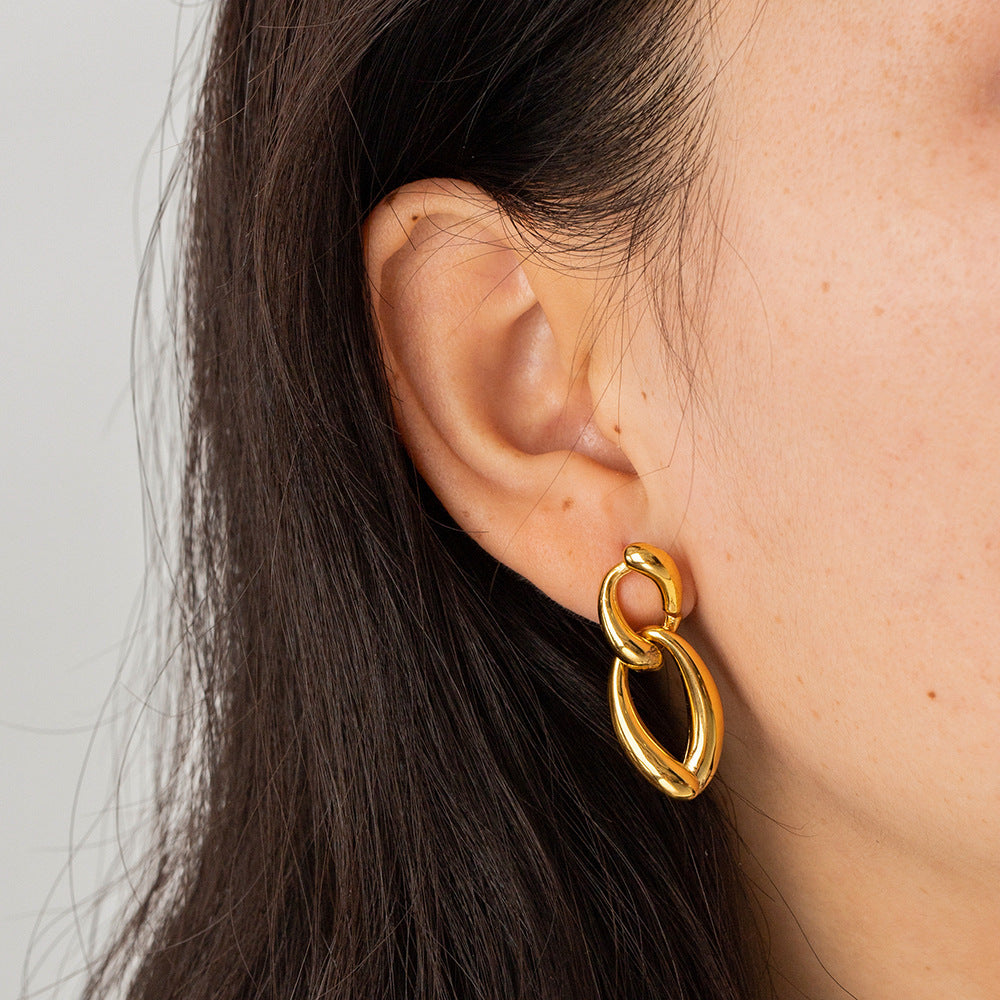 Boucles d'oreilles en acier titane plaqué or Boucles d'oreilles à chaîne irrégulière en acier inoxydable plaqué or 18 carats