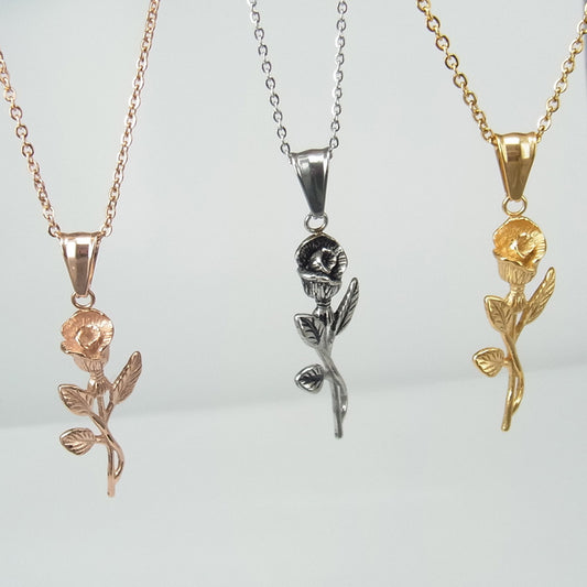 Collier en acier inoxydable avec pendentif croix en or et roses pour homme, bijou tendance, chaîne