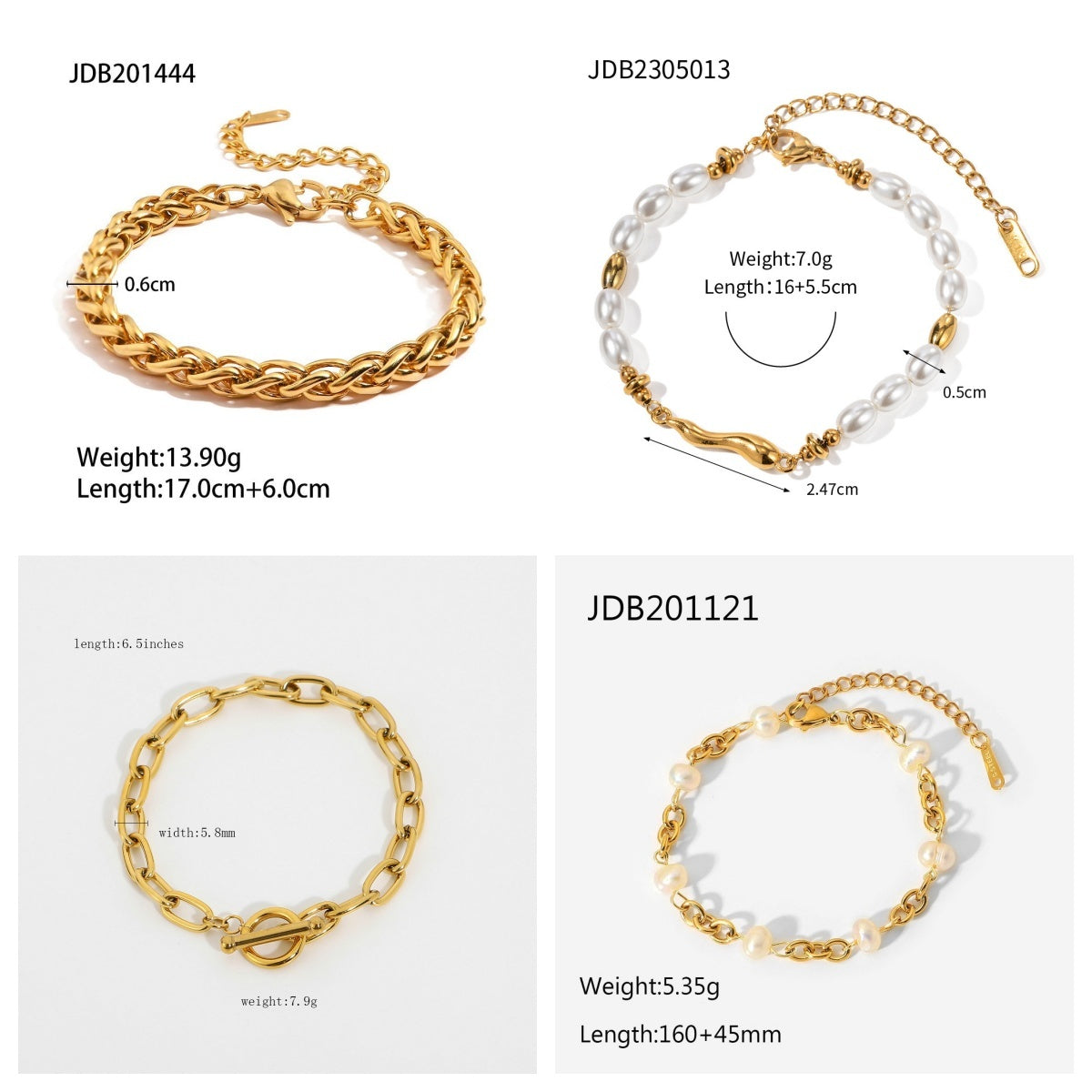 Women's Stainless Steel Gold Pearl Bracelet
