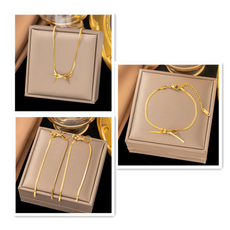 Collier tendance en acier inoxydable plaqué or avec nœud papillon pour femme, chaîne serpent, élégant, design de niche, breloques, ras du cou, bijoux cadeaux