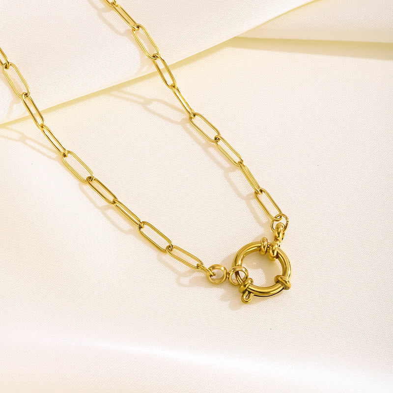 Collier pendentif à fermoir à ressort tendance en acier inoxydable galvanisé or 18 carats, chaîne de clavicule de luxe légère et polyvalente