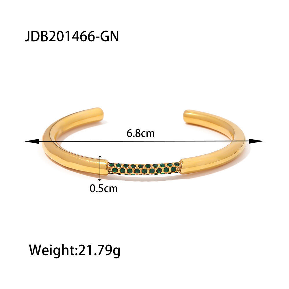 Fashion Stainless Steel Bracelet With Green Diamonds