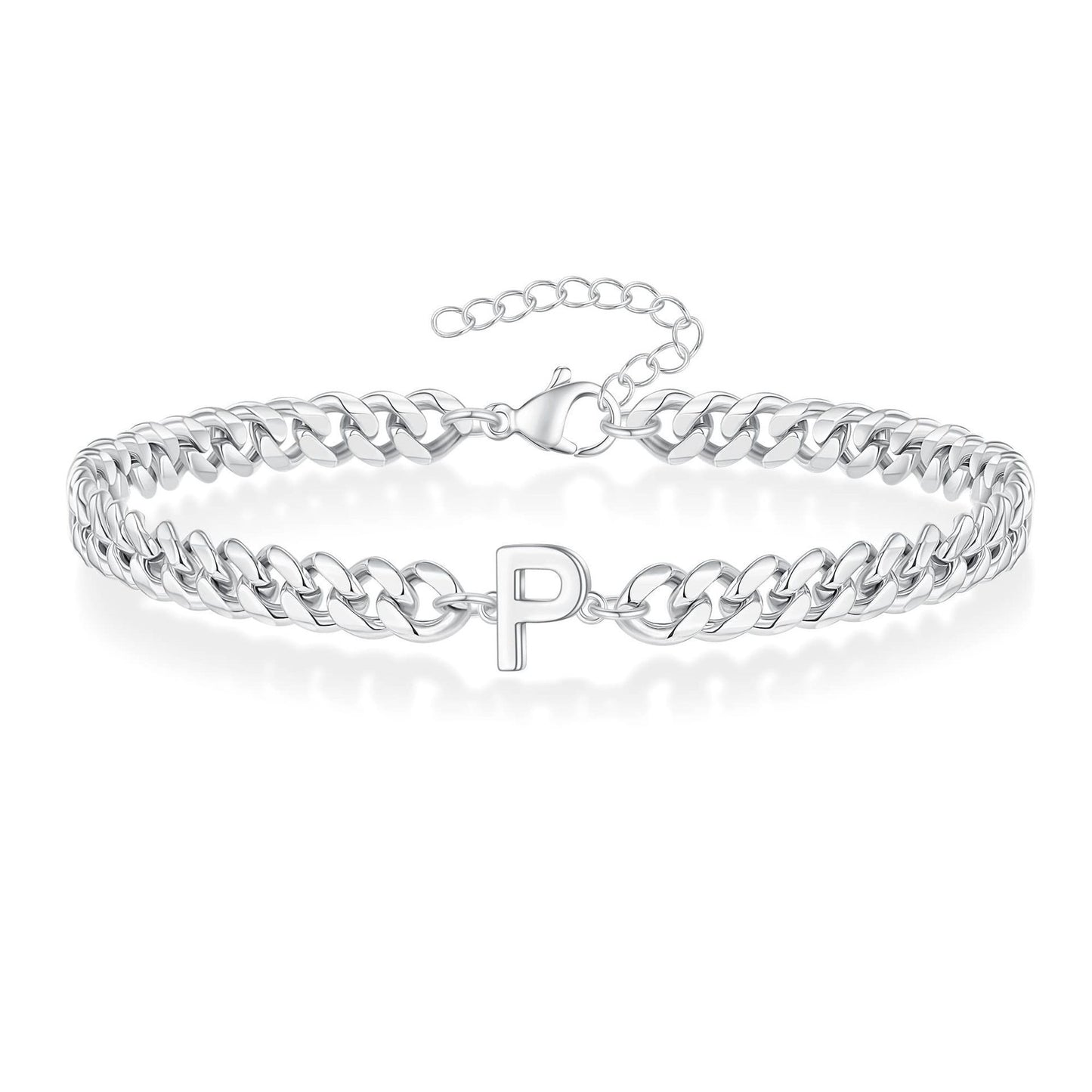 Bracelet cubain Magic Chain 26 initiales pour homme en acier inoxydable résistant à la lumière
