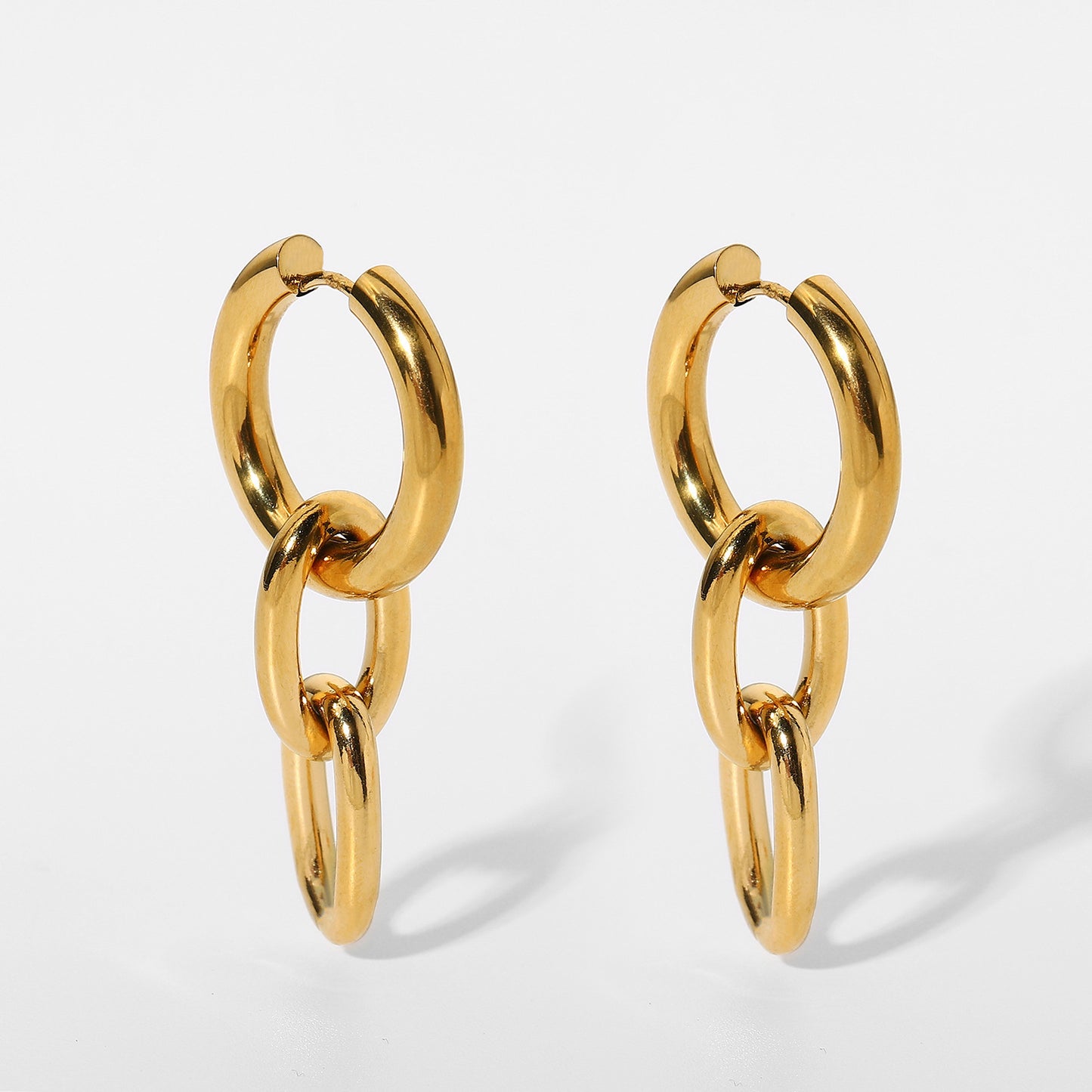 Boucles d'oreilles pendantes en acier inoxydable plaqué avec grande chaîne en or