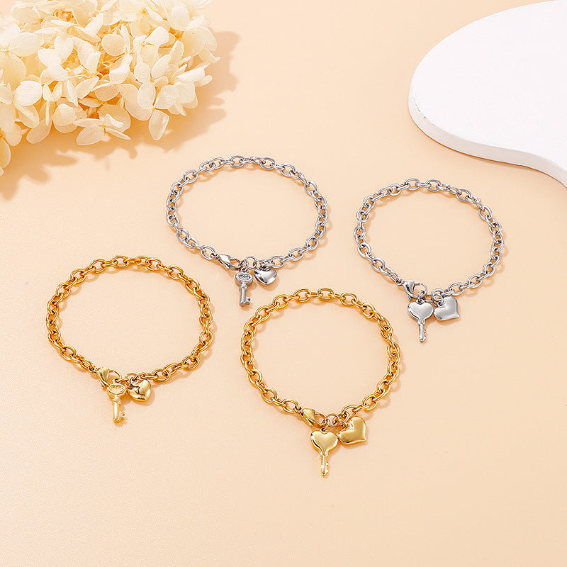 Popular Stainless Steel Bracelet Heart-shaped Key Combination Bracelet