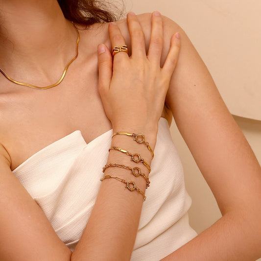 Bracelet à clip avec boucle en acier inoxydable plaqué or 18 carats, chaîne simple et tendance, style européen et américain