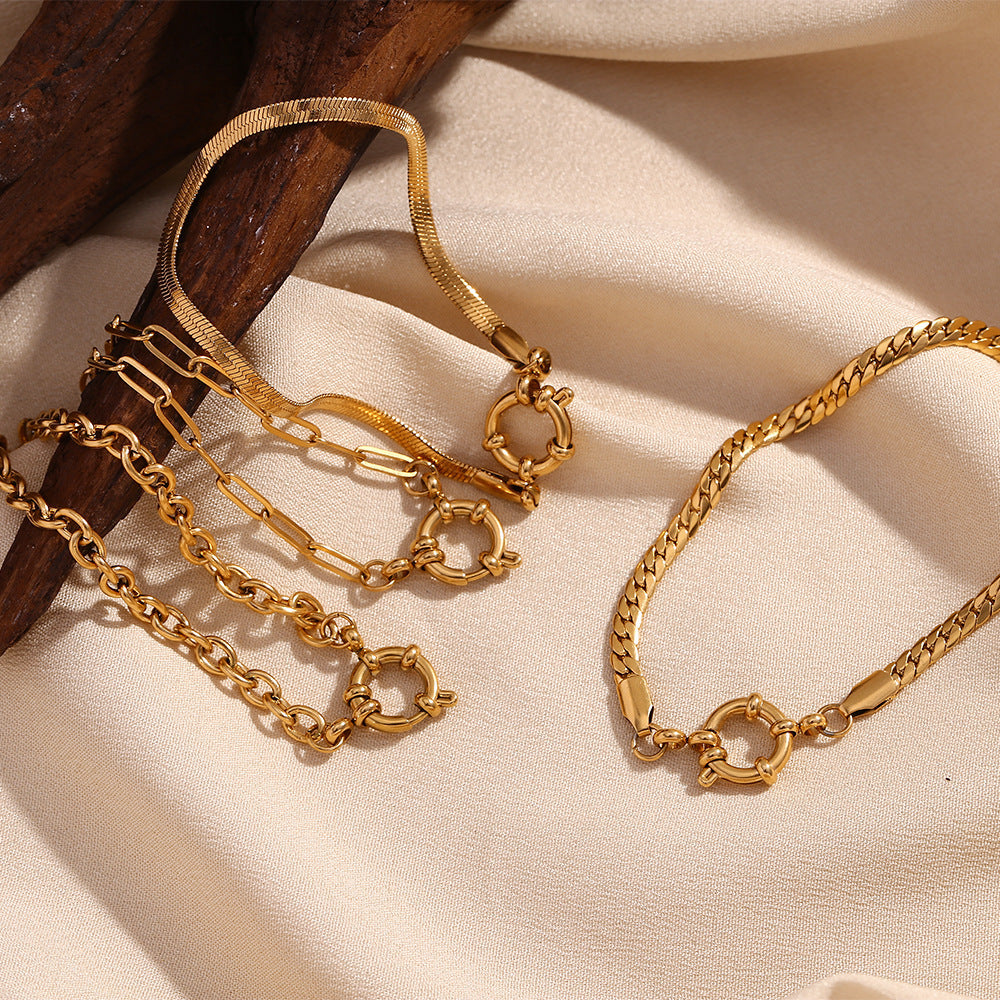 Bracelet à clip avec boucle en acier inoxydable plaqué or 18 carats, chaîne simple et tendance, style européen et américain