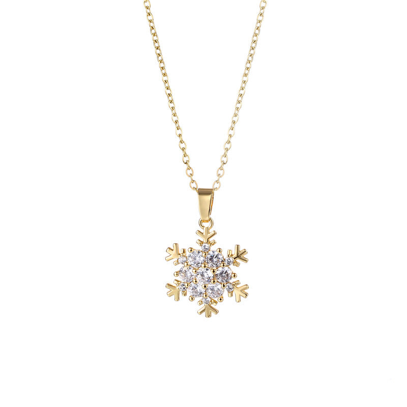Collier avec pendentif flocon de neige en zircon micro-incrusté, style européen et américain, en acier inoxydable, chaîne croisée, décoration de Noël, cadeau