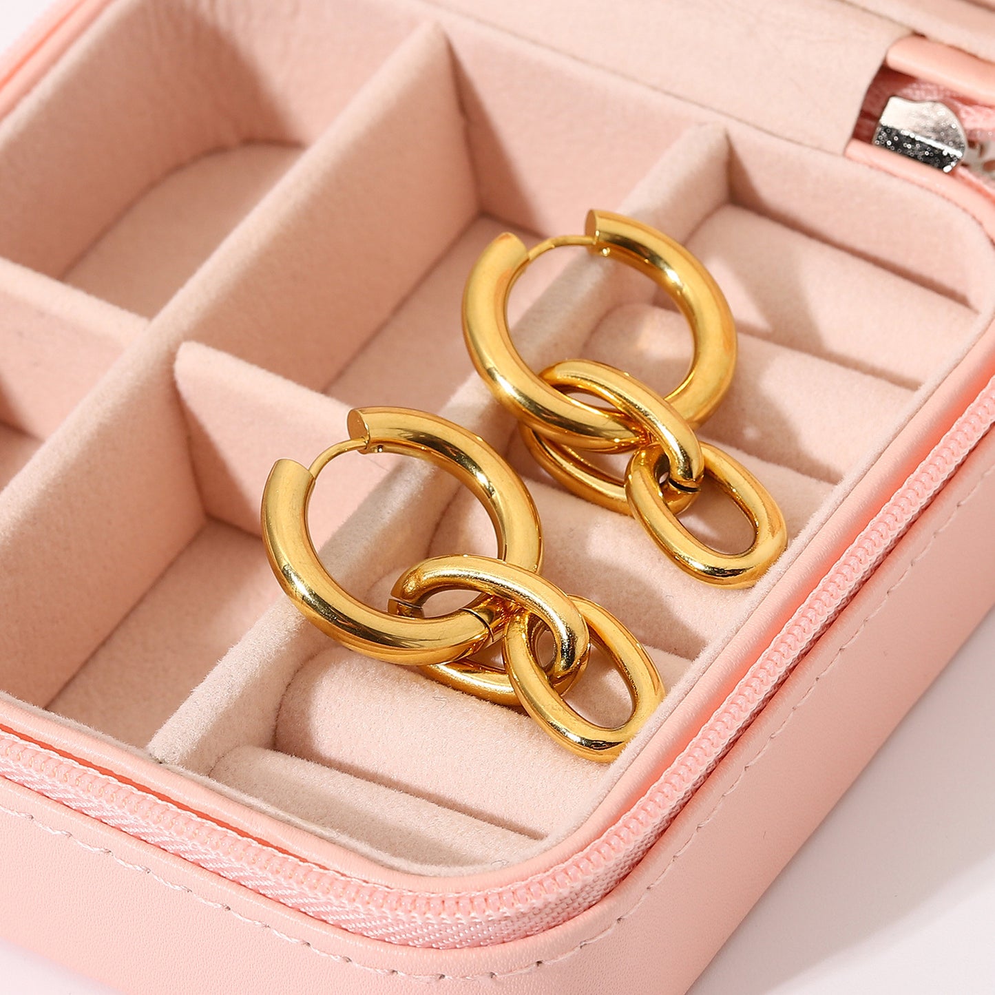Boucles d'oreilles pendantes en acier inoxydable plaqué avec grande chaîne en or