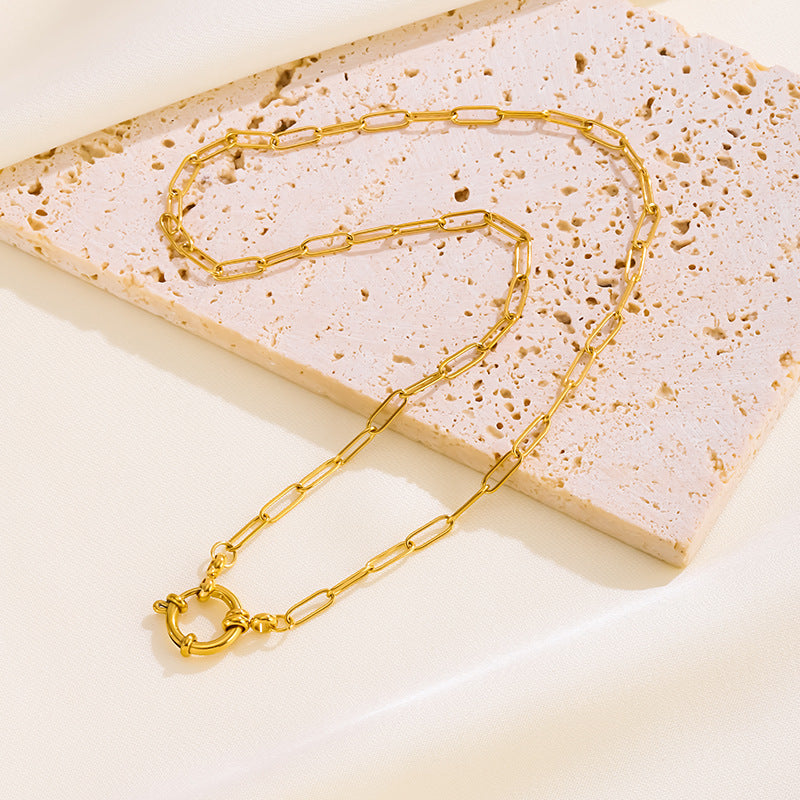 Collier pendentif à fermoir à ressort tendance en acier inoxydable galvanisé or 18 carats, chaîne de clavicule de luxe légère et polyvalente