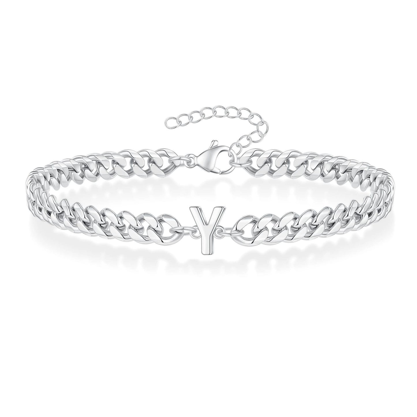 Bracelet cubain Magic Chain 26 initiales pour homme en acier inoxydable résistant à la lumière