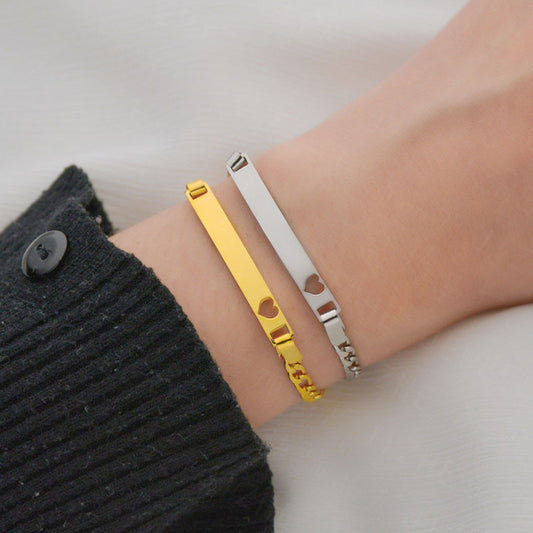 Stainless Steel Hollow Heart Curved Bracelet