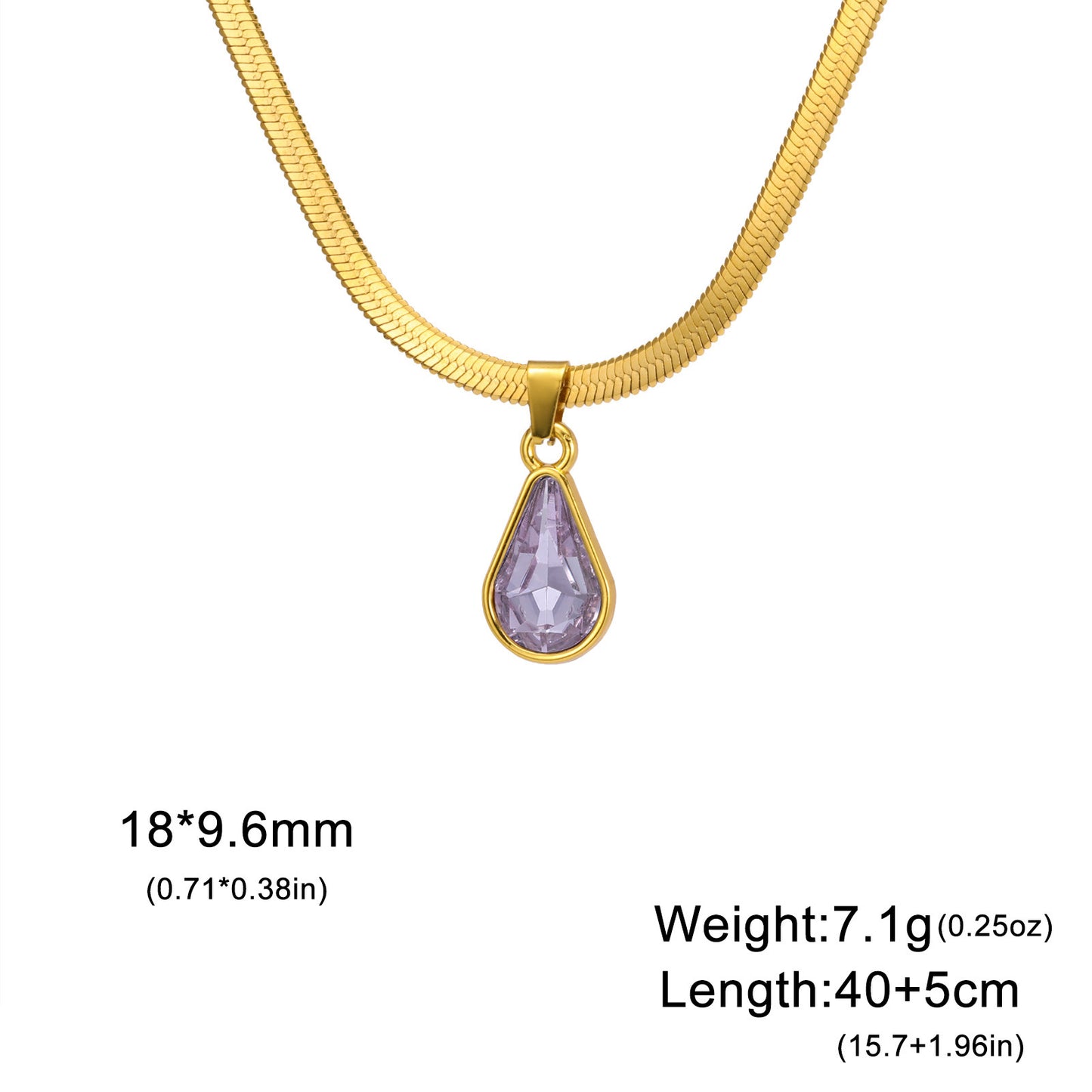 Collier pendentif goutte d'eau en cristal coloré pour femme, chaîne serpent en acier inoxydable, collier tendance pour femme