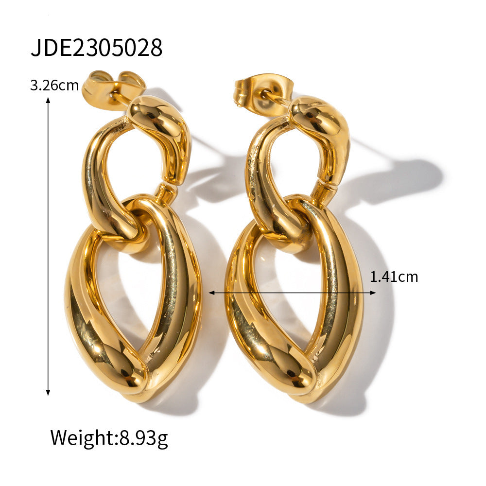Boucles d'oreilles en acier titane plaqué or Boucles d'oreilles à chaîne irrégulière en acier inoxydable plaqué or 18 carats