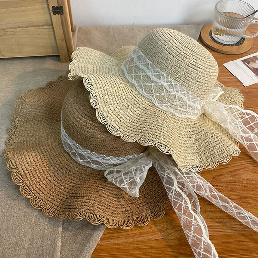 Chapeau en dentelle avec nœud pour femme, résistant au soleil