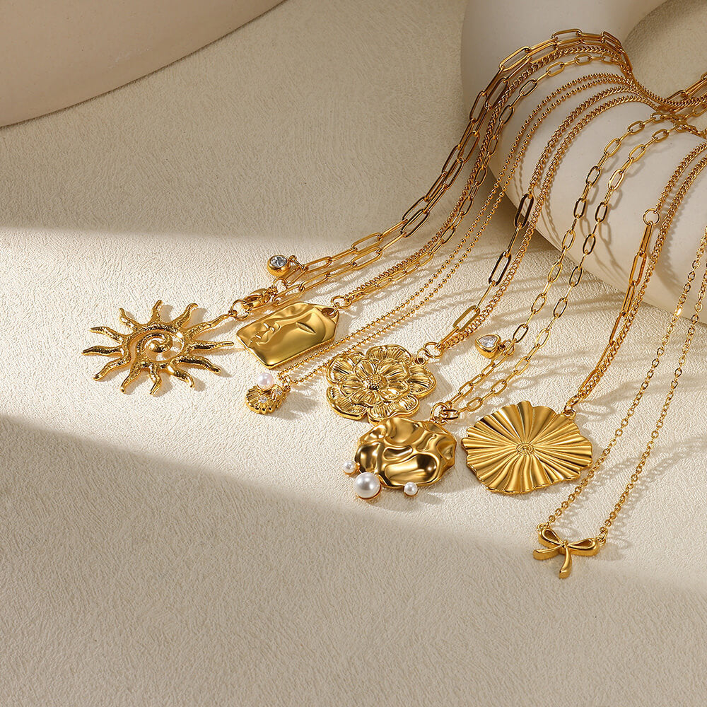 Collier pendentif tournesol en pierre d'anniversaire européen et américain, chaîne de clavicule en acier inoxydable doré, imitation perle et coquillage