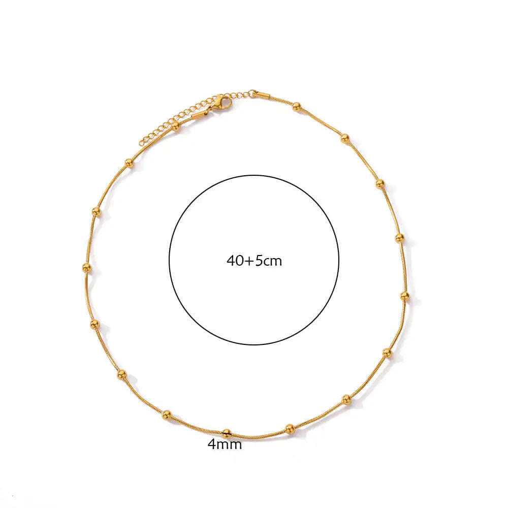 Collier pour femme en acier inoxydable plaqué or 18 carats, chaîne serpent ronde à perles minimaliste, style européen et américain