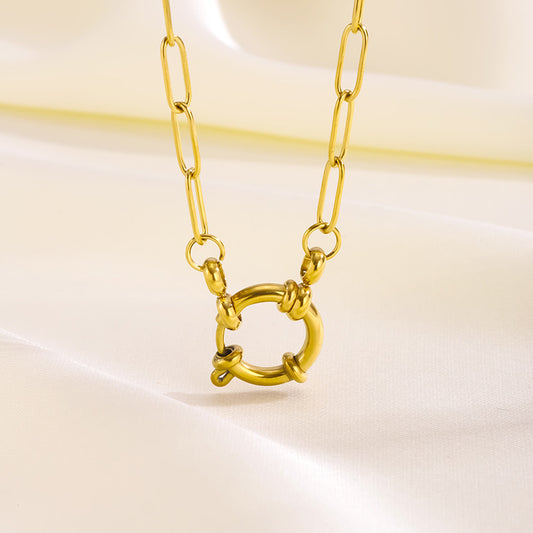 Collier pendentif à fermoir à ressort tendance en acier inoxydable galvanisé or 18 carats, chaîne de clavicule de luxe légère et polyvalente
