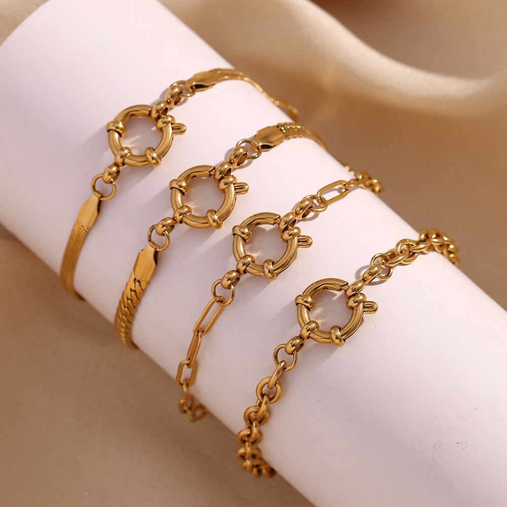 Bracelet à clip avec boucle en acier inoxydable plaqué or 18 carats, chaîne simple et tendance, style européen et américain
