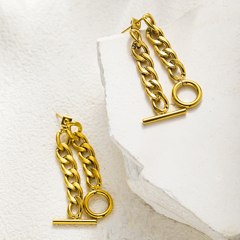 Boucles d'oreilles à chaîne en acier inoxydable avec boucle OT, simples et plaquées or