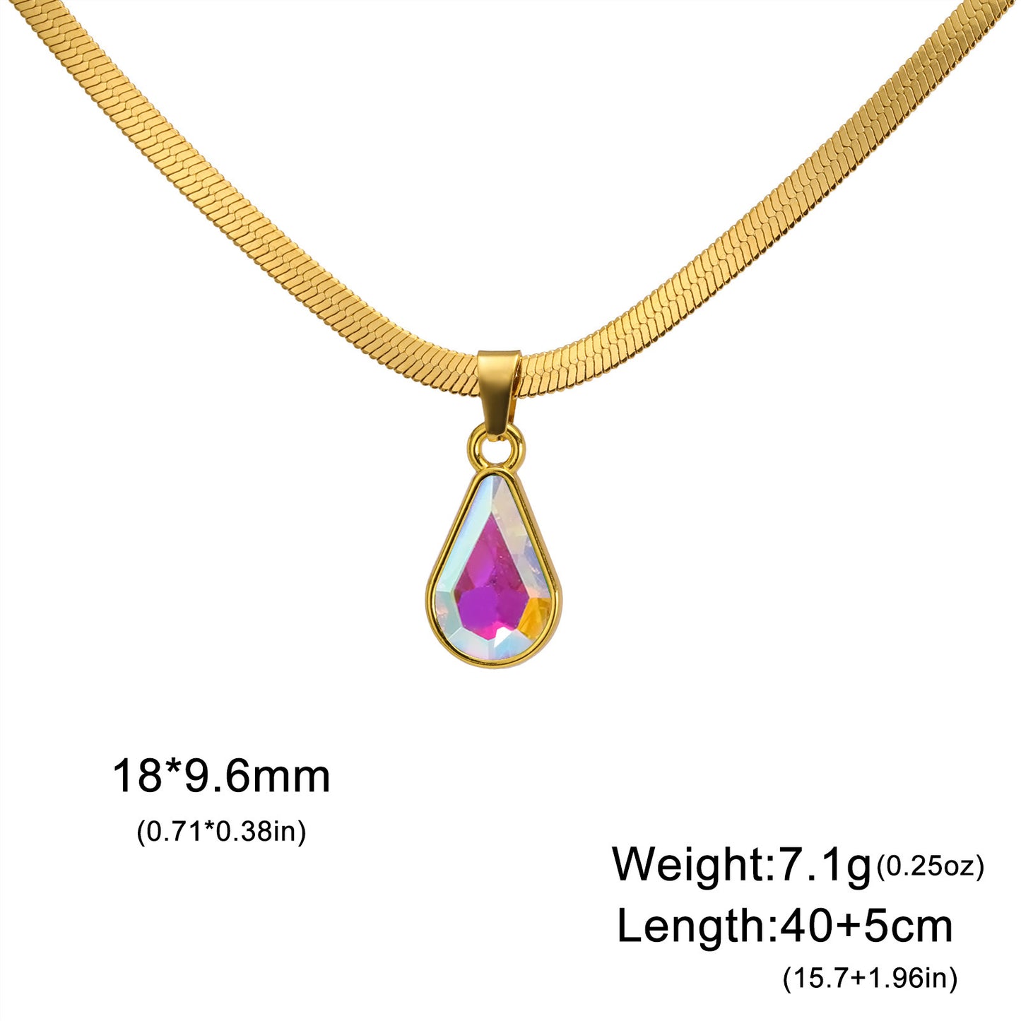 Collier pendentif goutte d'eau en cristal coloré pour femme, chaîne serpent en acier inoxydable, collier tendance pour femme