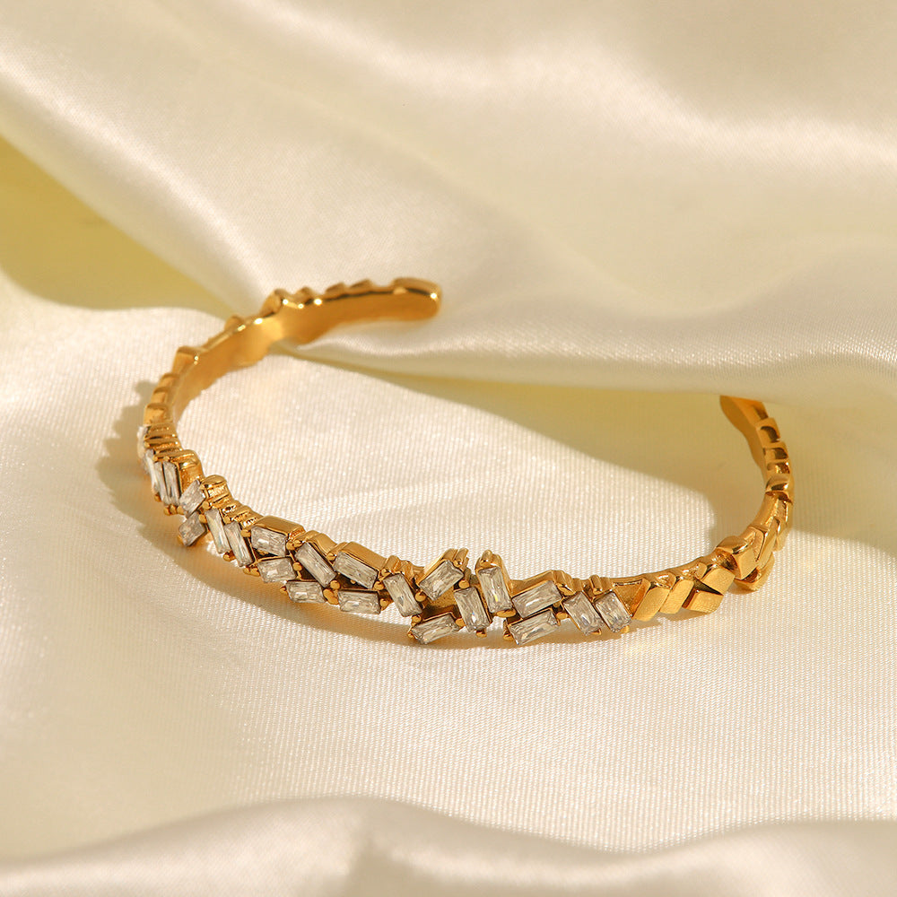 Fashion Titanium Steel Bracelet Stainless Steel Zircon Opening Bracelet Women's Non-fading Bracelet
