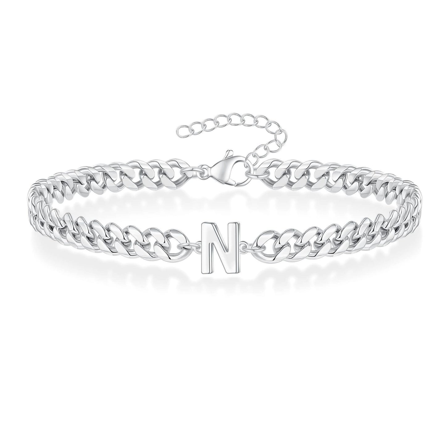 Bracelet cubain Magic Chain 26 initiales pour homme en acier inoxydable résistant à la lumière
