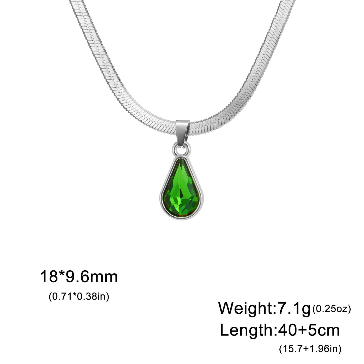 Collier pendentif goutte d'eau en cristal coloré pour femme, chaîne serpent en acier inoxydable, collier tendance pour femme