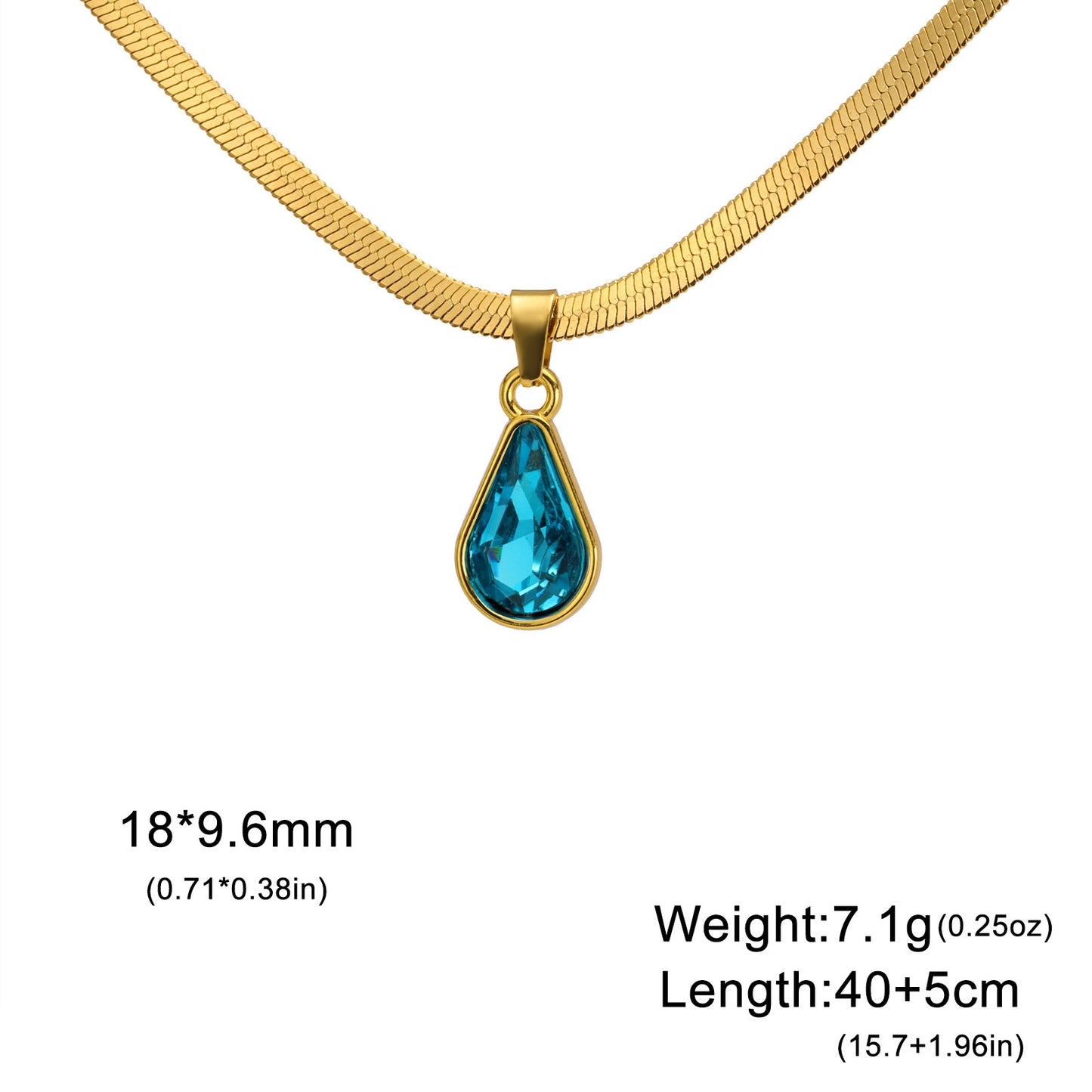 Collier pendentif goutte d'eau en cristal coloré pour femme, chaîne serpent en acier inoxydable, collier tendance pour femme