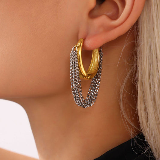 Boucles d'oreilles à pompon multicouches en acier inoxydable avec fermoir à pression