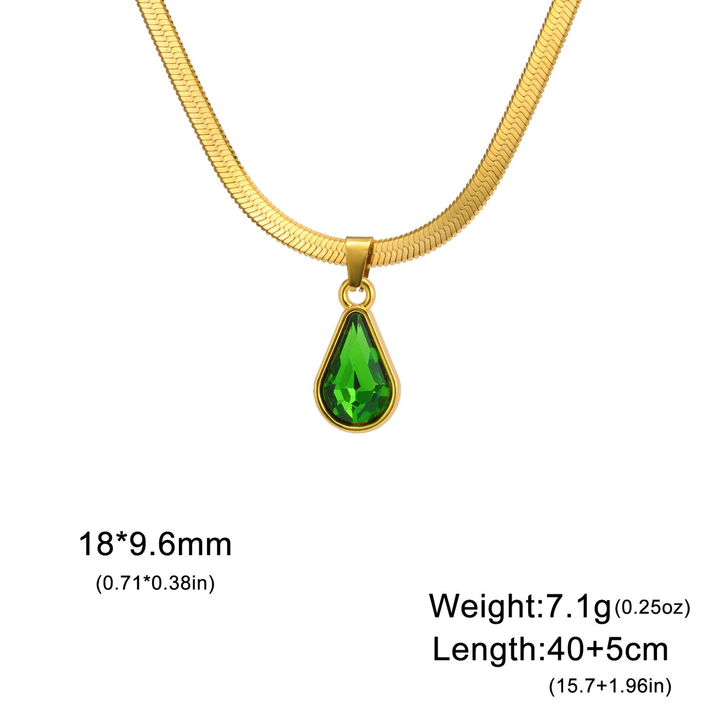 Collier pendentif goutte d'eau en cristal coloré pour femme, chaîne serpent en acier inoxydable, collier tendance pour femme