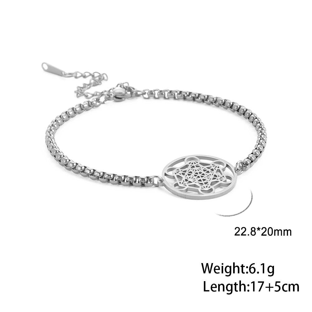 Bracelet avec pendentif en forme de six cercles creux et anneau creux Angel Seal pour homme et femme, chaîne en acier inoxydable