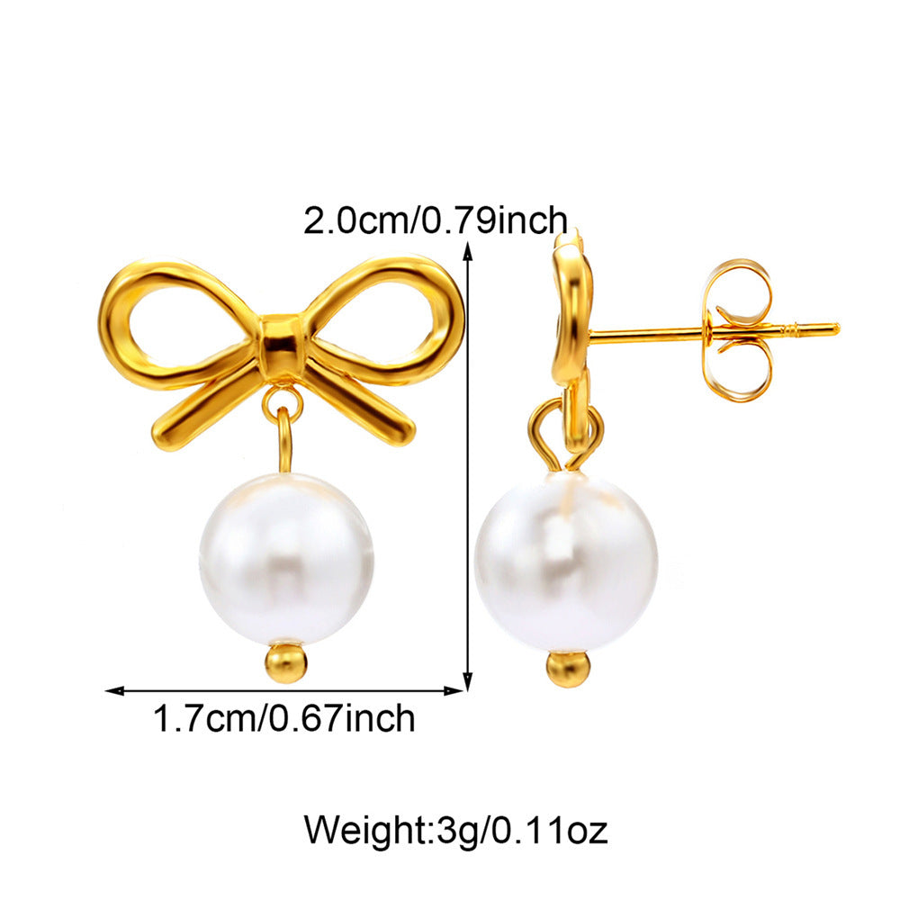 Boucles d'oreilles en forme de cœur avec chaîne et lame en acier inoxydable et nœud en perles